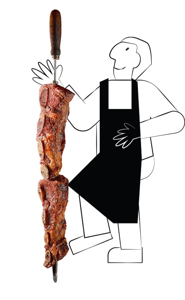 Ilustração de homem com espeto de carnes